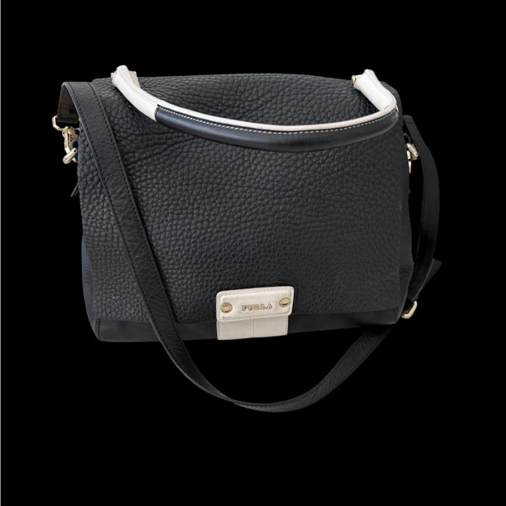 Furla Black Pebbled Leather Crossbody / Top Handle Bag
